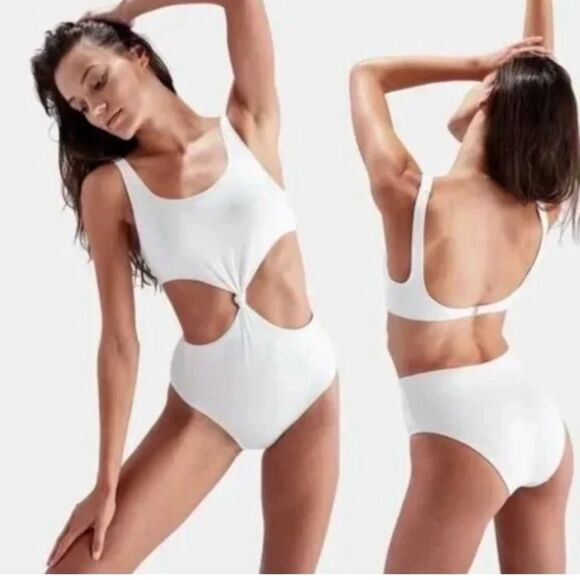 Solid & Striped Bailey Knotted Cutout One Piece Swimsuit Cream/White- Size Large - Picture 1 of 6